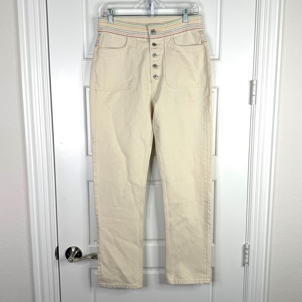 RE/DONE Blanca NEW Stove Pipe Rainbow Embroidered High Rise Straight Jeans Sz 27